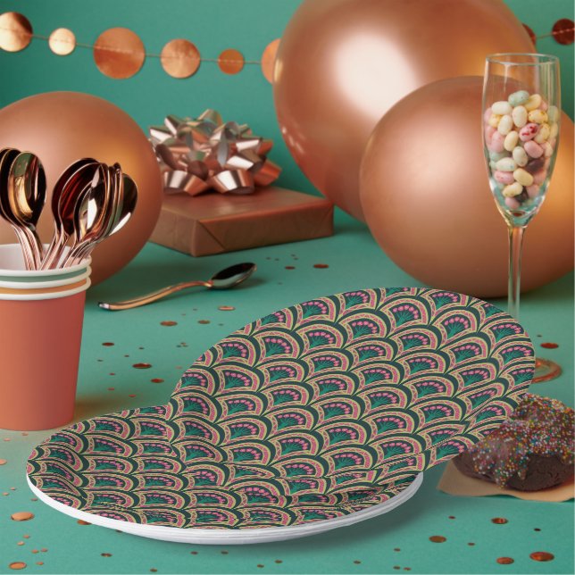 shell shaped green pattern paper plates (Multi)