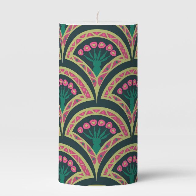 shell shaped green pattern pillar candle (Front)