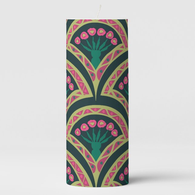 shell shaped green pattern pillar candle (Front)