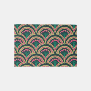 shell shaped green pattern rug