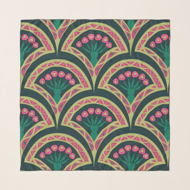 shell shaped green pattern scarf (Front)