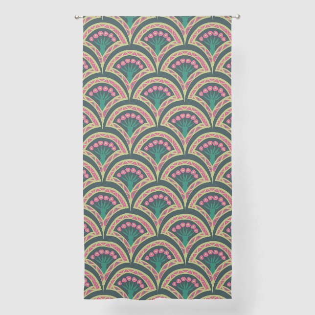 shell shaped green pattern sheer curtains (Front)