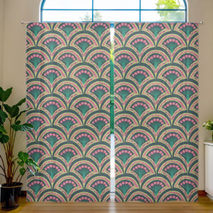 shell shaped green pattern sheer curtains
