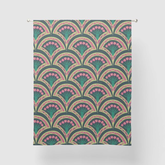 shell shaped green pattern sheer curtains (Front)
