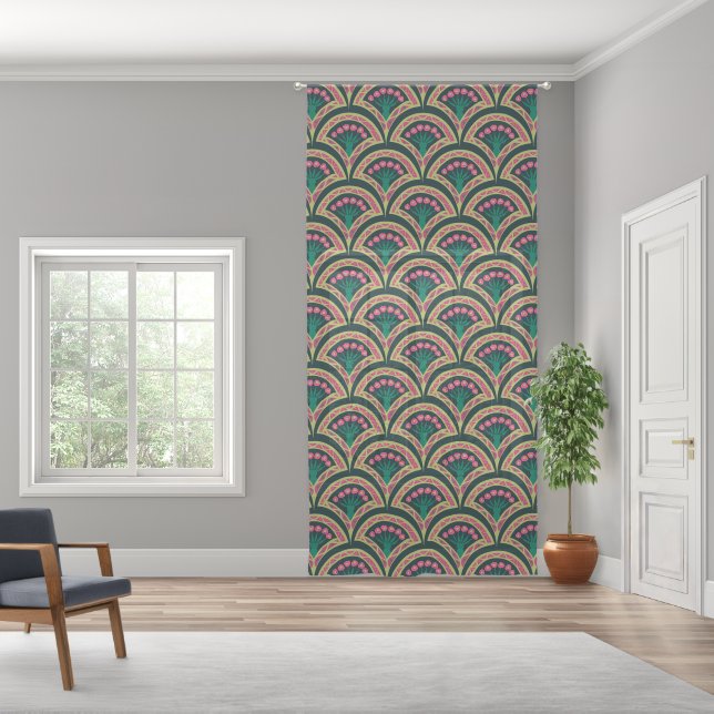 shell shaped green pattern sheer curtains (Wide)