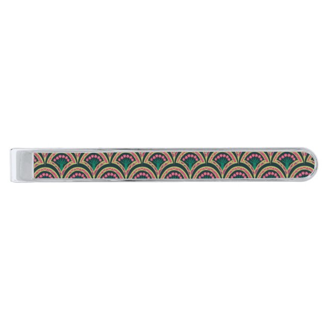 shell shaped green pattern silver finish tie bar (Front)