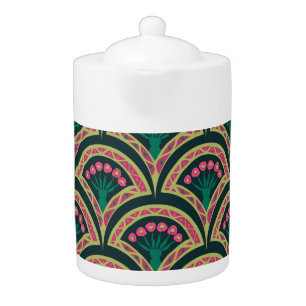 shell shaped green pattern teapot