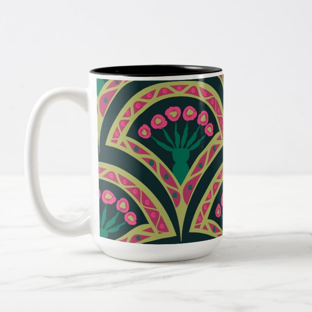 shell shaped green pattern Two-Tone coffee mug (Left)