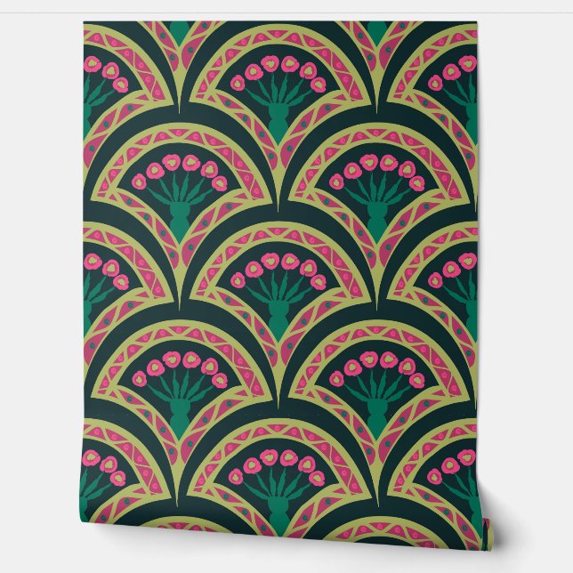 shell shaped green pattern wallpaper  (Unrolling)