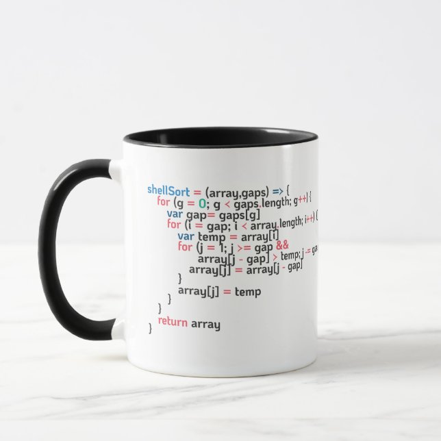 Shell Sort Computer Programming Code Snippet Mug (Left)