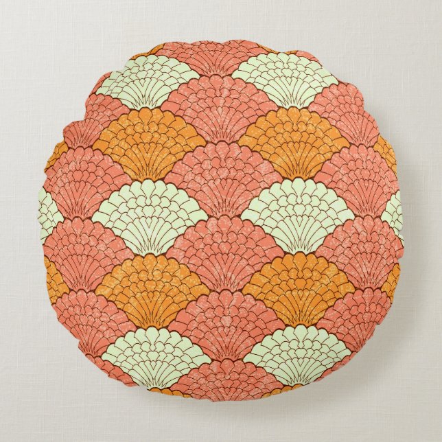 Shell Spectacle: Abstract Sea Patterns Round Pillow (Front)