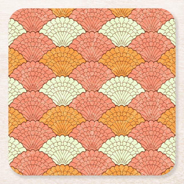 Shell Spectacle: Abstract Sea Patterns Square Paper Coaster (Front)