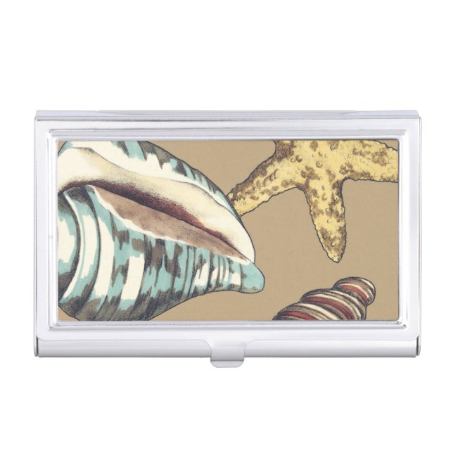 Shell Trio on Khaki Business Card Case (Front)