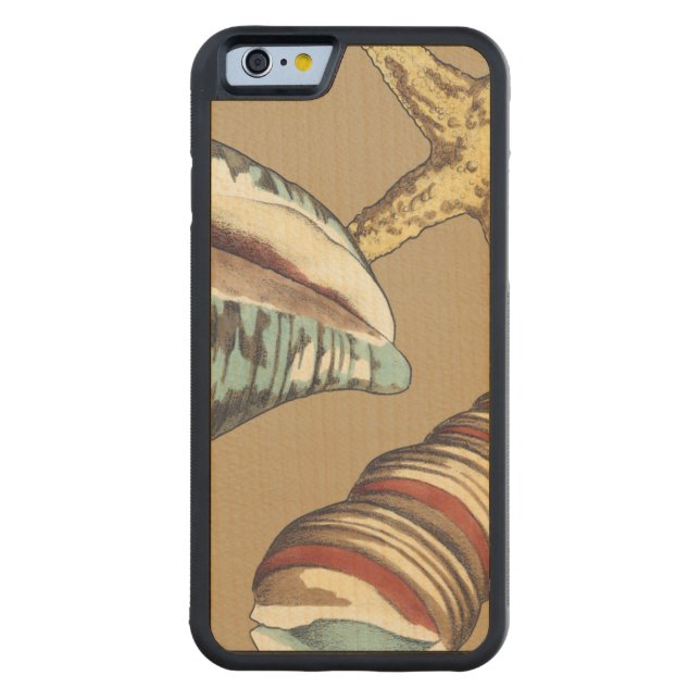 Shell Trio on Khaki Carved Wood iPhone Case (Back)