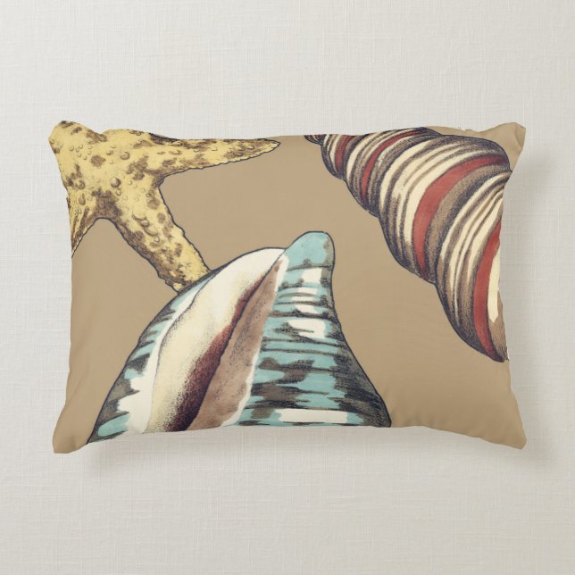 Shell Trio on Khaki Decorative Pillow (Front)