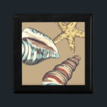 Shell Trio on Khaki Gift Box<br><div class="desc">Megan Meagher is known for her simple art pieces. This is a great image of decorative art capturing the sea life with a yellow starfish and a blue and red conch shell. Get this fine art print today on Khaki color on your Zazzle product.</div>