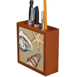 Shell Trio on Khaki Pencil Holder