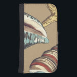 Shell Trio on Khaki Wallet Phone Case For Samsung Galaxy S4<br><div class="desc">Megan Meagher is known for her simple art pieces. This is a great image of decorative art capturing the sea life with a yellow starfish and a blue and red conch shell. Get this fine art print today on Khaki color on your Zazzle product.</div>