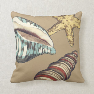 Shell Trio on Khaki Throw Pillow