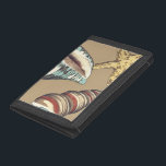 Shell Trio on Khaki Trifold Wallet<br><div class="desc">Megan Meagher is known for her simple art pieces. This is a great image of decorative art capturing the sea life with a yellow starfish and a blue and red conch shell. Get this fine art print today on Khaki color on your Zazzle product.</div>