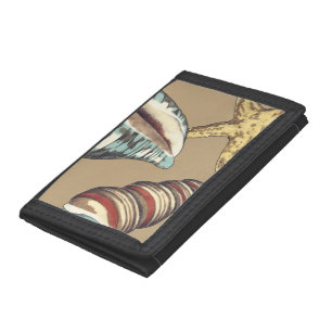Shell Trio on Khaki Trifold Wallet