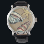 Shell Trio on Khaki Watch<br><div class="desc">Megan Meagher is known for her simple art pieces. This is a great image of decorative art capturing the sea life with a yellow starfish and a blue and red conch shell. Get this fine art print today on Khaki color on your Zazzle product.</div>