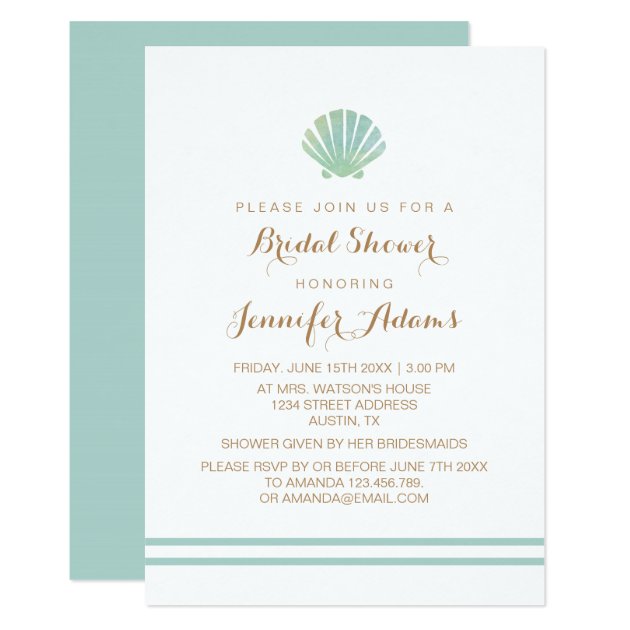 Shell Watercolor Aqua Bridal Shower Invitation