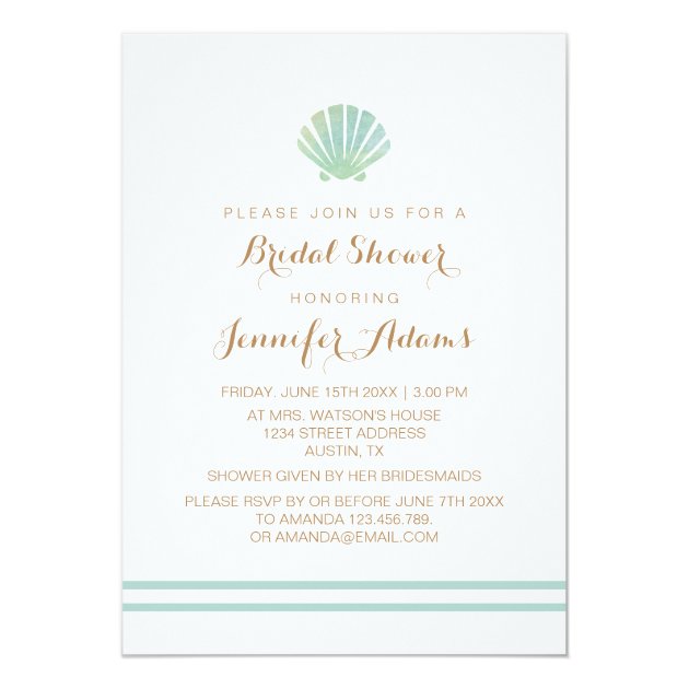 Shell Watercolor Aqua Bridal Shower Invitation