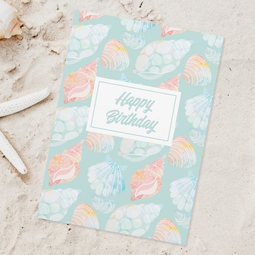 Shell Watercolor Happy Birthday Holiday Card