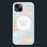 Shell Watercolor Monogram iPhone 13 Case<br><div class="desc">Watercolor seashell pattern monogram phone case  in shades of ocean and sunset.</div>