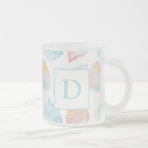Shell Watercolor Monogram Frosted Glass Coffee Mug