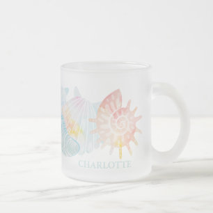 Shell Watercolor Name Frosted Glass Coffee Mug