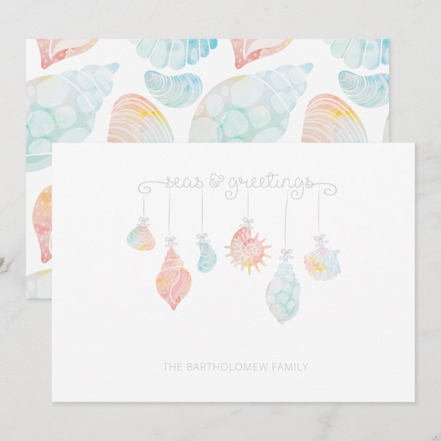 Shell Watercolor Seas And Greetings Holiday Card (Front/Back)