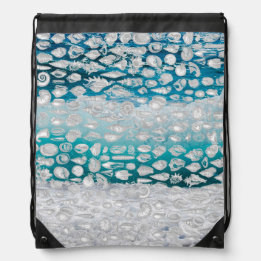 Shell- White Water Shells Drawstring Bag