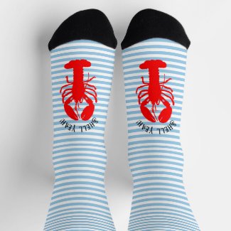 Shell Yeah Blue and White Stripe Lobster Socks