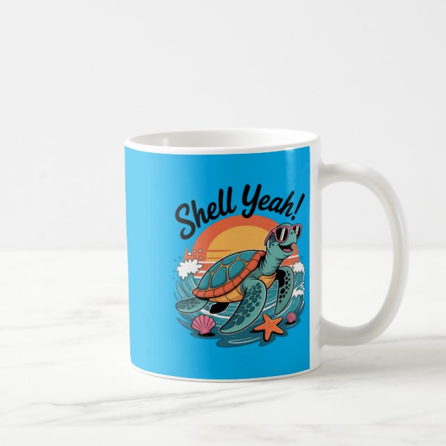 Shell Yeah Cute Turtle Ocean Beach Pun Summer Coffee Mug (Right)