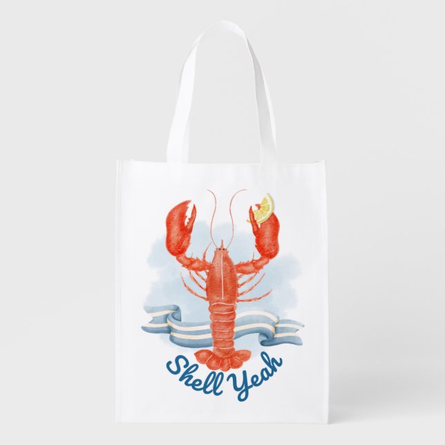 Shell Yeah Lobster / Coastal Beach Pun Grocery Bag (Front)