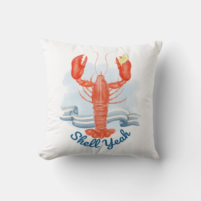 Shell Yeah Lobster / Coastal Beach Pun Throw Pillow (Front)