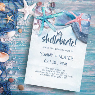 Shellabration Beach Seashells Wedding Shower Invitation