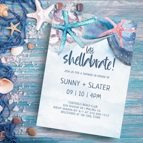 Shellabration  Beach Seashells Wedding Shower Invitation