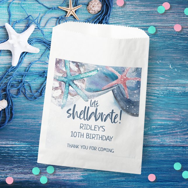 Shellabration | Beach Starfish Seashells Birthday Favor Bag (Creator Uploaded)