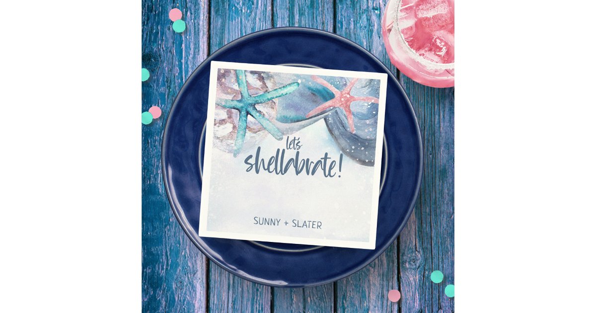 Shellabration | Beach Starfish Seashells Napkins | Zazzle
