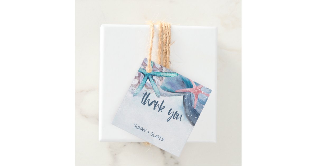 Shellabration | Beach Starfish Seashells Thank You Favor Tags | Zazzle