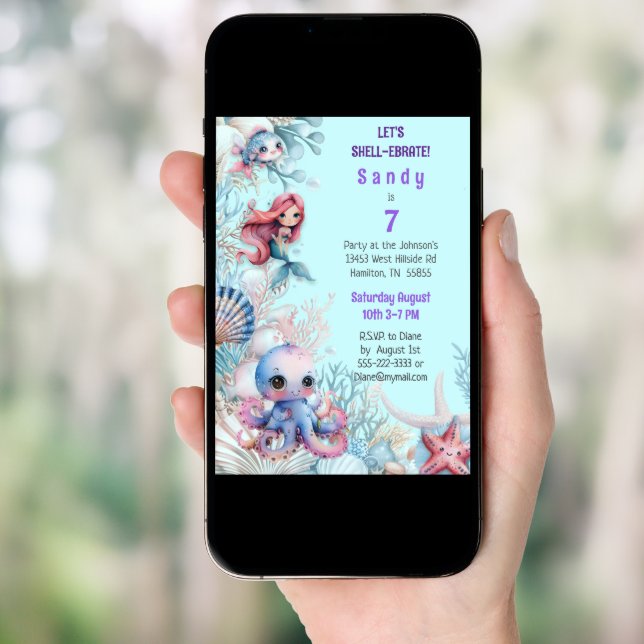 Shellebrate Colorful Mermaid Under the Sea  Invitation (Front Digital)