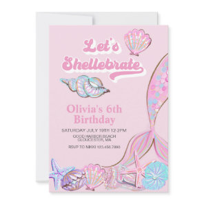Shellebrate Seashell and mermaid Birthday Invitation