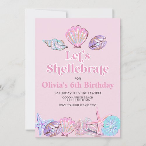 Shellebrate Seashell Beach Birthday Invitation