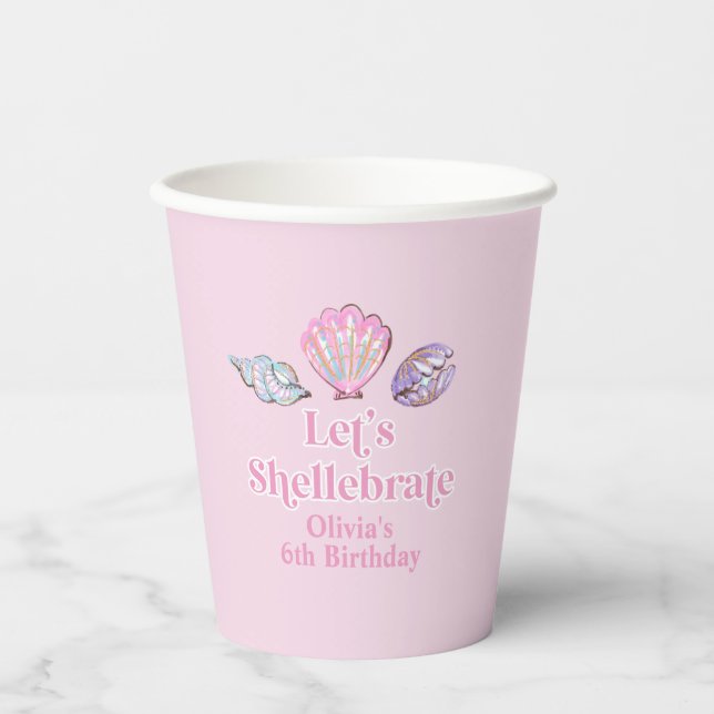 Shellebrate Seashell Beach Birthday Paper Cups (Front)