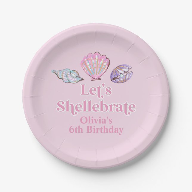 Shellebrate Seashell Beach Birthday Paper Plates (Front)