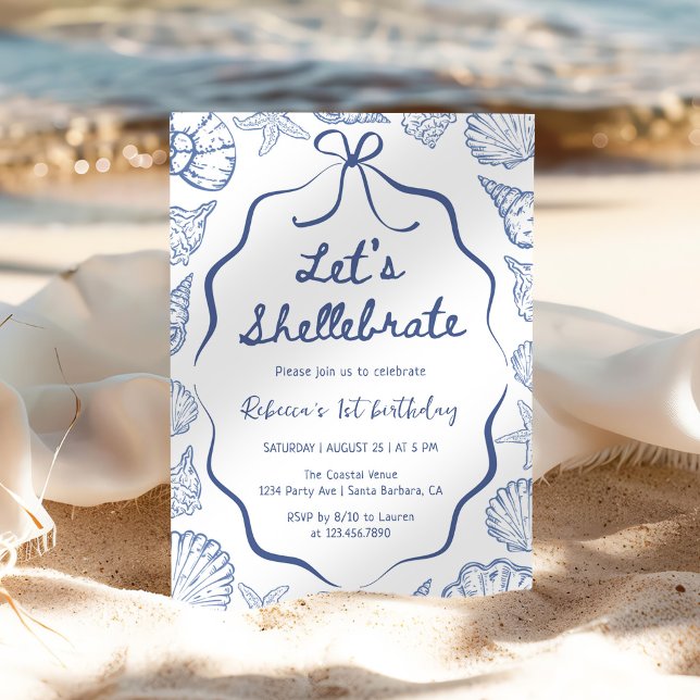 Shellebrate Seashell Coastal 1st Birthday Invitation (Creator Uploaded)