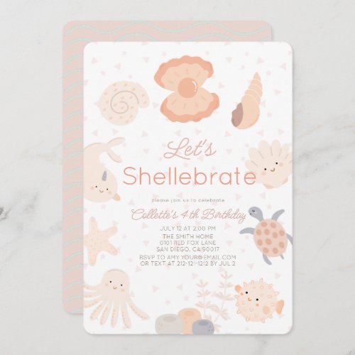 Shellebrate Seashell Creatures Pink Birthday Invitation